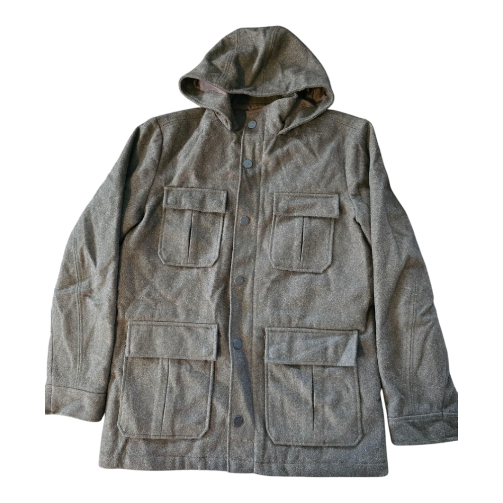Banana Republic Green Wool Blend Winter Jacket Men Coat Hoodie Green Rare Heavy